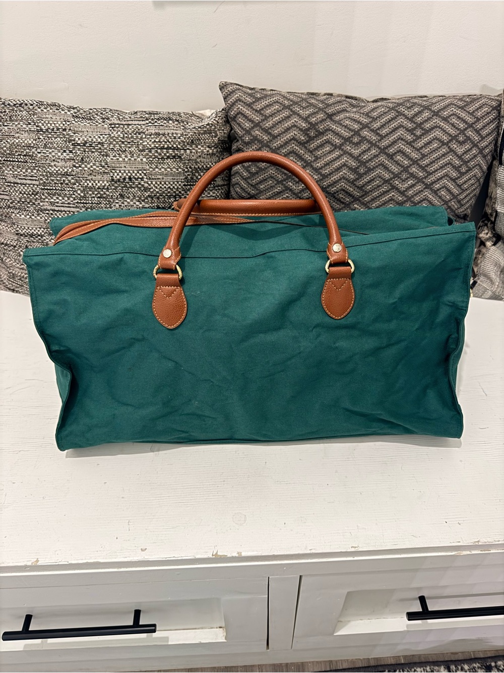 Vintage Polo Ralph Lauren Green Canvas Leather Weekender Duffel Bag - Picture 3 of 12